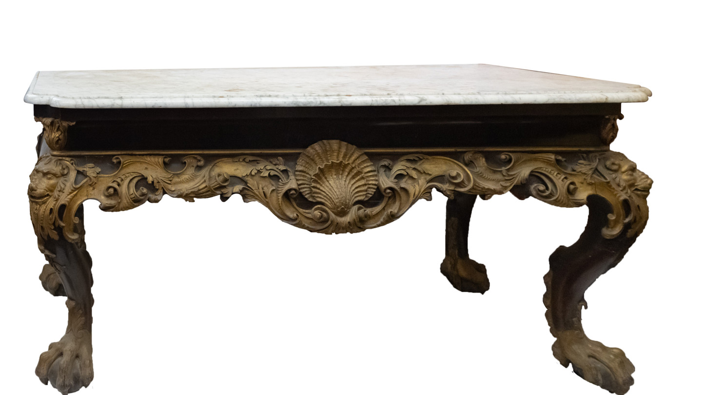 852 A Victorian Mahogany, Carved Giltwood And Marble Topped Side Table In George II Style
